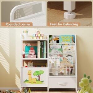 BBLIKE Kids Bookshelf and Toy Storage Organizer - 4 Tier Book Shelf with Movable Toy Box for Kids Rooms, Ideal Bookcase and Toy Organizer for Playroom, Bedroom, Nursery(PVC) - Image 3