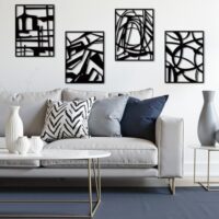 twinklemon Abstract Metal Wall Art 4PCS Minimalist Art Decoration 3D Abstract Wall Sculptures Black Single Line Home Decor Modern Large Wall Art for Living Room Bedroom Bathroom Office Study