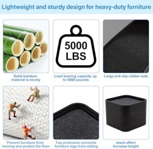 MinBoo Furniture Risers Solid Bamboo Bed Riser Double Sided Non-Slip Anti Tipping Square Stackable Adjustable Block Desk Sofa Chair Legs Refrigerator Washing Machine Support up to 5000 pounds 4 Pack - Image 3