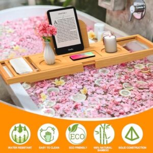 Premium Bamboo Bathtub Tray Caddy - Bath Tub Tray Table for Bathtub - Bath Caddy Tray for Bathtub, Expandable Size, Fits Most Bath Tubs - Image 5