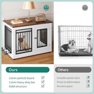 YITAHOME 35" Dog Crate Furniture, Wooden Side End Table with Adjustable Feet and Removable Bowls, Dog Kennel Indoor for Small Medium DogsV - Image 2