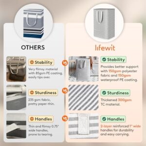 Lifewit 2 Pack Laundry Hamper Large Collapsible Laundry Baskets, Freestanding Waterproof Clothes Hamper with Easy Carry Handles in Laundry Room Bedroom Bathroom College Dorm for Adults, Black, 2 x 80L - Image 3