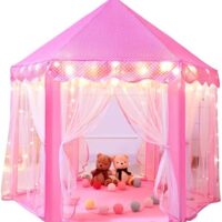 Sumbababy Princess Castle Tent for Girls Fairy Play Tents for Kids Hexagon Playhouse with Fairy Star Lights Toys for Children or Toddlers Indoor or Outdoor Games (Pink)
