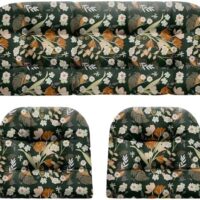 Wicker Chair Cushions, Waterproof Outdoor Loveseat Cushions for Patio Furniture, 3 Pieces Wicker Furniture Cushions, 1 Loveseat and 2 U-Shaped Cushions, Green Floral