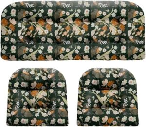 Wicker Chair Cushions, Waterproof Outdoor Loveseat Cushions for Patio Furniture, 3 Pieces Wicker Furniture Cushions, 1 Loveseat and 2 U-Shaped Cushions, Green Floral