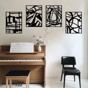 twinklemon Abstract Metal Wall Art 4PCS Minimalist Art Decoration 3D Abstract Wall Sculptures Black Single Line Home Decor Modern Large Wall Art for Living Room Bedroom Bathroom Office Study - Image 4