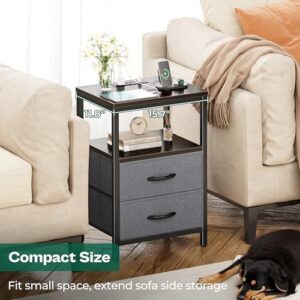 Huuger Nightstand with Charging Station, Fabric Drawers, End Table with Open Shelf, Bedside Table with USB Ports and Outlets, Night Stand for Bedroom, Walnut - Image 6