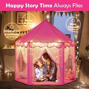 wilwolfer Princess Castle Play Tent for Girls Large Kids Play Tents Hexagon Playhouse with Star Lights Toys for Children Indoor Games (Pink) - Image 2
