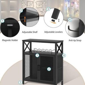 FOLUBAN Black Wine Bar Cabinet, Modern Coffee Bar Cabinet with Storage for Home, Farmhouse Sideboard Buffet Cabinet for Liquor and Glasses with Wine Rack for Kitchen Dining Living Room, 47 Inch - Image 4