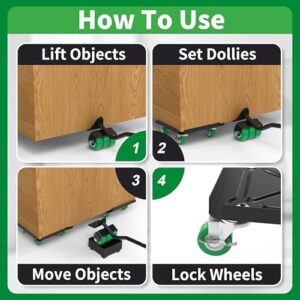 NESTEASY Heavy Duty Furniture Dolly 360° Rotating 5 Wheels, Alloy Steel Furniture Movers Upto 3000 lbs/1360 Kg Load Capacity with Measure Tape and Leveler (5.3x5.3 in) - Image 3