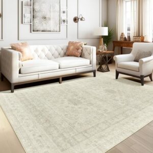 zesthome 8x10 Area Rugs for Living Room,Non-Slip Backing Washable Rugs,Vintage Large Area Rug,Stain Resistant Home Decor Rug (Beige/Grey,8'x10') - Image 3