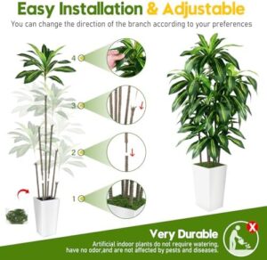 Artificial Dracaena Tree Indoor, 6FT Tall Fake Tree with White Tall Planter, Artificial Trees Fake Yucca Potted Tree for Home Office Living Room Decor,Tall Artificial Plant for Housewarming - Image 5