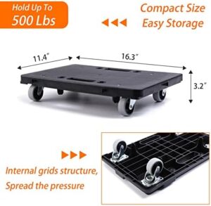 Furniture Dolly,Moving Dolly 4 Wheels Heavy Duty,16in-11in 500lbs Capacity,Furniture Movers Dollys with Wheels,Small Flat Cart with 2 Ropes, 2 Pack, Black (Black) - Image 2