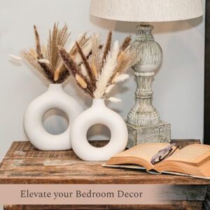 VELOVA Set of 3 White Ceramic Vase with 65 PCS Dried Pampas Grass Flowers Aesthetic Boho Modern Small Round Cute Vases for Decor Living Room Coffee Table Shelf Bedroom Office Desk Home Gifts Women Mom - Image 5