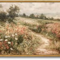 OIQArtOIQ Framed Canvas Wall Art,Vintage Decor,Landscape Nature Country Wildflower Paintings Farmhouse Pictures Modern Artwork Rustic Fall Flower Prints Cottagecore Office Living Room Bedroom Bathroom