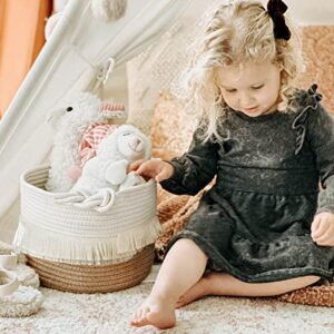 CherryNow Small Woven Storage Baskets Cotton and Jute Rope Decorative Hamper for Diaper, Blankets, Magazine and Keys, Cute Tassel Nursery Decor - Home Storage Container – 9.5'' x 7'' - Image 3