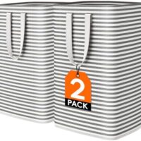 Lifewit 2 Pack Laundry Hamper Large Collapsible Laundry Baskets, Freestanding Waterproof Clothes Hamper with Easy Carry Handles in Laundry Room Bedroom Bathroom College Dorm for Adults, Black, 2 x 80L