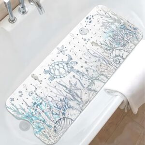 Sea Turtle Seaweed Starfish Cute Shell Bathtub Mat Non Slip Shower Mat Extra Long Anti Slip Bath Mats for Tub with Suction Cups and Drain Holes