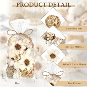 Riceshoot 2 Pack Decorative Balls Potpourri Bowl Filler Decor Natural Vase Bowl Filler Assorted Spherical Rattan Twigs Wicker Balls Cotton for Home Decor Centerpiece(White) - Image 2