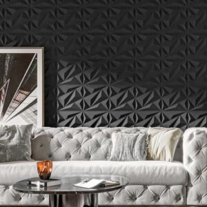 Art3dwallpanels 33 Pack 3D Wall Panel Diamond for Interior Wall Décor, PVC Flower Textured Wall Panels for Living Room Lobby Bedroom Hotel Office, Black, 12''x12'' Cover 32.Sq.Ft. - Image 4