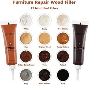 SEISSO Wood Repair Kit Wood Touch up Paint Restore Any Wood Furniture Wood Stain, 12 Colors Cover Surface Scratch for Wooden Floor Table, Filler Furniture Paint Oak, Cabinet, Door, Veneer, Walnut - Image 2