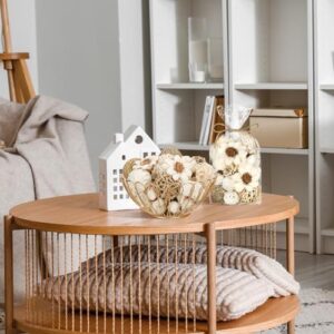 Riceshoot 2 Pack Decorative Balls Potpourri Bowl Filler Decor Natural Vase Bowl Filler Assorted Spherical Rattan Twigs Wicker Balls Cotton for Home Decor Centerpiece(White) - Image 4