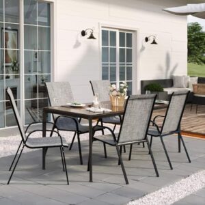 Patio Chairs Set of 4, Outdoor Stackable Dining Chairs with High Back for All Weather, Outdoor Furniture with Breathable Textile Fabric for Garden, Backyard Deck, Pool Side, Grey - Image 2
