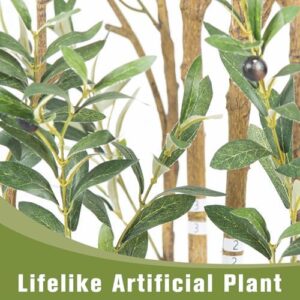 Artificial Fake Olive Tree 6FT Tall 1Pack with White Planter Faux Silk Olive Tree for Home Living Room Office Decor Faux Artificial Plants Indoor with Fruit & Free Moss - Image 3
