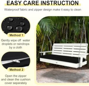 downluxe Outdoor Bench Cushion Waterproof, 48 x 18 Inch Patio Furniture Cushions with Adjustable Ties & Portable Handle, Porch Swing Cushions, Bench Cushions for Outdoor Furniture, Black - Image 6