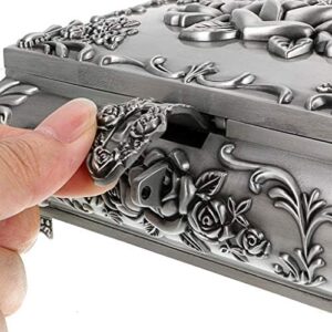 Hipiwe Vintage Metal Jewelry Box Small Trinket Jewelry Storage box For Rings Earrings Necklace Treasure Chest Organizer Antique jewelry Keepsake gift Box Case for Girl Women (Large) - Image 6