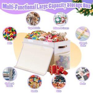 Large Toy Box, Collapsible Storage Organizer Bins with Lids, Sturdy Toy Chest Boxes Baskets for Kids, Boys, Girls, Nursery, Playroom, Living Room, Bedroom, 25"x13"x16", Beige and White - Image 3