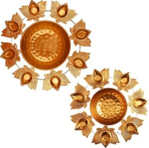 Kalakriti 2 Pcs Metal Diya Shape Urli Bowl Flower Indian Decorative for Home | Home Floating Tea Light Candles | Table Decor | Diwali Navratri Pooja Decoration Items |12 Inch Each - Image 7