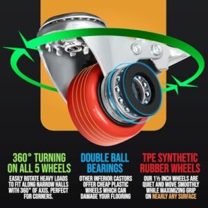 Heavy Duty Furniture Movers with Wheels Furniture Dolly Kit Moving Furniture Lift Mover Tool Set Wheels Piano Dolly Pool Table Dollies Double Bearings Locks Max Capacity 2000 lb 6.3 inch - Image 3