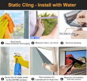 Window Privacy Film See Out Not in, One Way Privacy Window Film, Removable Window Tint for Home, Reflective Static Cling Window Film Heat Blocking, Natural Silver, 35.4 X 393.7 inch - Image 6