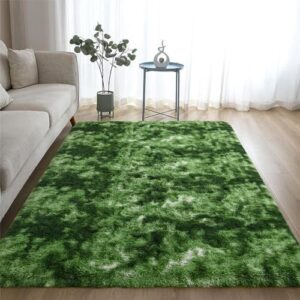 DweIke Extra Large Fuzzy Rug Fluffy Carpets, 8x10 Feet Tie-Dye Dark Green Rugs for Living Room Bedroom Girls Kids Room Nursery Home Decor, Non-Slip Floor Carpet, Dark Green - Image 5