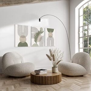 Sage Green Boho Wall Art Set of 3, Minimalist Framed Wall Art Geometric Line Leaf Sun Moon Beige Green Canvas Artwork Paintings, Abstract Botanical Boho Room Decor, Office, 12"x16" - Image 7