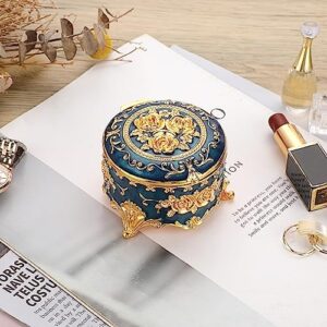 Hipiwe Antique Metal Jewelry Box Ring Earring Treasure Chest Case Small Trinket Box Round Jewelry Display Box Necklace Organizer Wedding Birthday Gift Home Decor, 3x3x2.4 inch - Image 2