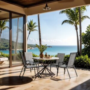 Patio Chairs Set of 4, Outdoor Stackable Dining Chairs with High Back for All Weather, Outdoor Furniture with Breathable Textile Fabric for Garden, Backyard Deck, Pool Side, Grey - Image 5