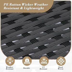 Athena Collection Outdoor Patio Furniture Set of 4, Rattan Outdoor Table and Chairs Sofa Set, Wicker Law Patio Conversation Furniture for Balcony, Front Porch, Bistro, Backyard, Black Blue - Image 5