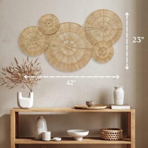 CHI AN 18 Inch Boho Wall Decor – Set of 5 Woven Jute Wall Baskets, Boho Wall Art & Decorative Basket Set, Farmhouse Wall Hanging, Handwoven Wall Plates for Living Room, Bedroom – 18", 14", 11", 8", 7" - Image 3