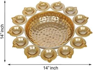 Diya Shape Decorative Urli Bowl for Home Metal Handcrafted for Floating Flowers and Tea Light Candles Home ,Office and Table Decor| Diwali Decoration Items ( 14 Inches), Gold - Image 3