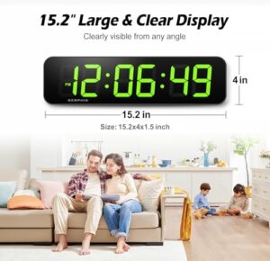 15.2" Large Digital Wall Clock with Seconds, App & Remote Control, Customizable RGB Colors, Alarms, Stopwatch, Countdown, Timer Clock for Home Gym Living Room Office Garage Decor - Image 2