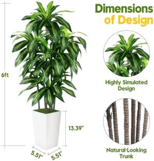 Artificial Dracaena Tree Indoor, 6FT Tall Fake Tree with White Tall Planter, Artificial Trees Fake Yucca Potted Tree for Home Office Living Room Decor,Tall Artificial Plant for Housewarming - Image 4