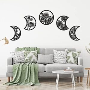 Jetec 5 Pieces Moon Phase Wall Decor Boho Hanging Moon Phase Nordic Wood Wall Art for Living Room Bedroom Home Decoration Room Apartment Bar Ornament(Black) - Image 5