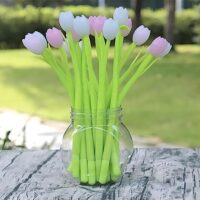 Color Changing Flower Pens,12PCS Ballpoint Pens Colorful Gel Ink Rollerball Pens Black 0.5mm (12 pack,Colored Tulip) for School Home Office Stationery Store Kids Girls