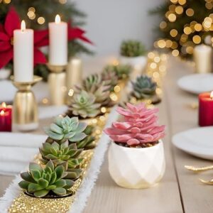 VIVERIE Mini Succulents Plants Artificial in Pots-Rose Pink, Christmas Small Fake Succulents Plants for Home Halloween Decor Indoor for Women, White Ceramic, Set of 4, Gifts for Mom - Image 8