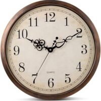 Bernhard Products Vintage Brown Wall Clock Silent Non Ticking 18 Inch Extra Large Quality Quartz Battery Operated Round Decorative Easy to Read for Home Kitchen Living/Dining Room Bedroom Office
