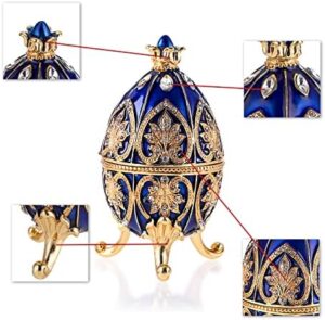 ELLDOO Faberge Egg Style Trinket Box, Enameled Jewelry Box Unique Decorative Metal Box Classic Ornaments Gift for Home Decor, Blue - Image 3