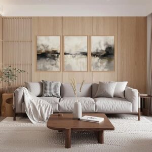HOURIA Large Abstract Gray Framed Canvas Wall Art Set,Neutral Brown Wall Decor,Minimalist Black Brown Wall Painting,Modern Illustrations Tan Art Print for Living Room, Bedroom, Office- 24"x36"x3 - Image 4