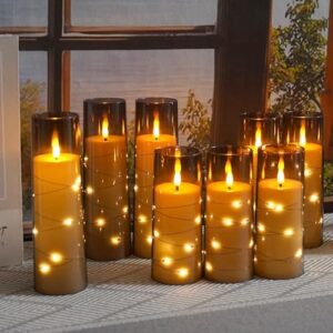 Flameless LED Candles with Timer 9 Pc Flickering Flameless Candles for Romantic Ambiance and Home Decoration Stable Acrylic Shell,with Embedded Star String,Battery Operated Candles(Grey) - Image 6